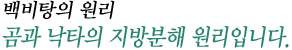 백비탕의 원리, 곰과 낙타의 지방분해 원리입니다.